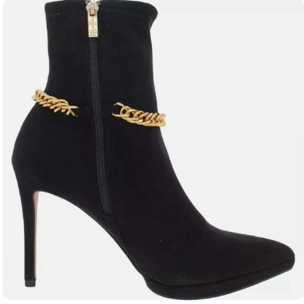 Jessica Simpson | JS Black Stiletto Heeled Boots with Gold Chain | Sock Booties - Picture 2 of 14